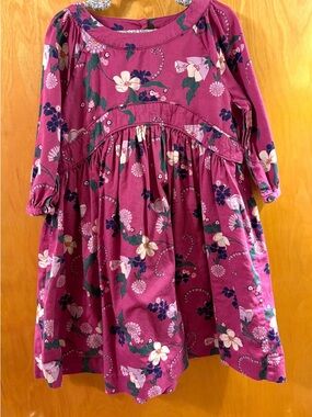 Tea Collection Girls' Floral Long-Sleeve Dress in Magenta size 7